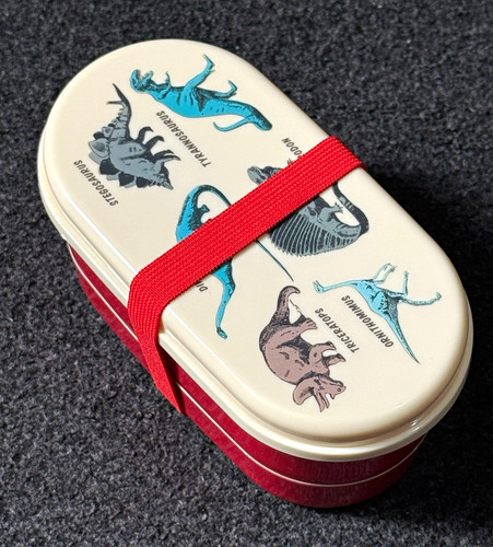 Cream red dinosaur bento box - &,